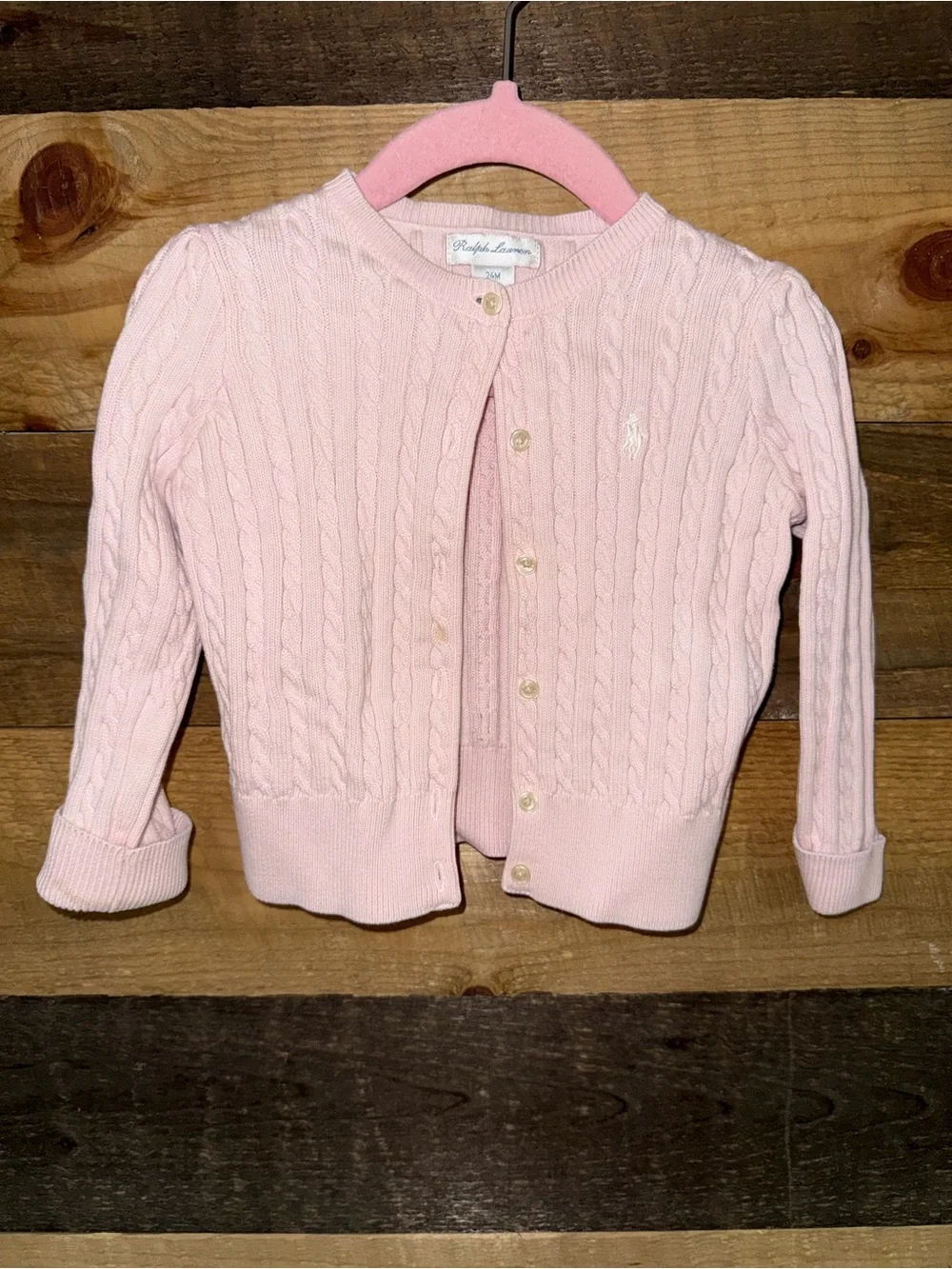 24M Ralph Lauren Baby Pink Cable-Knit Cardigan